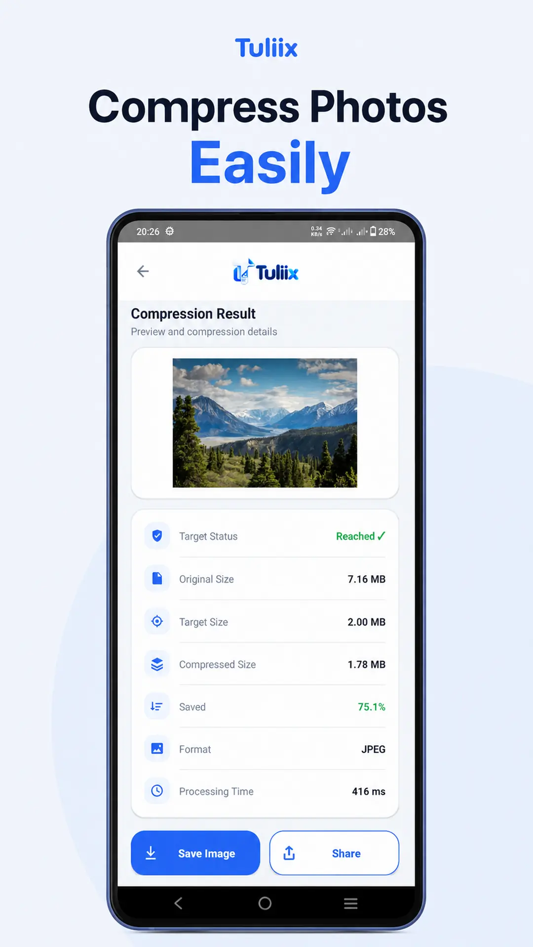 Tuliix image compression result
