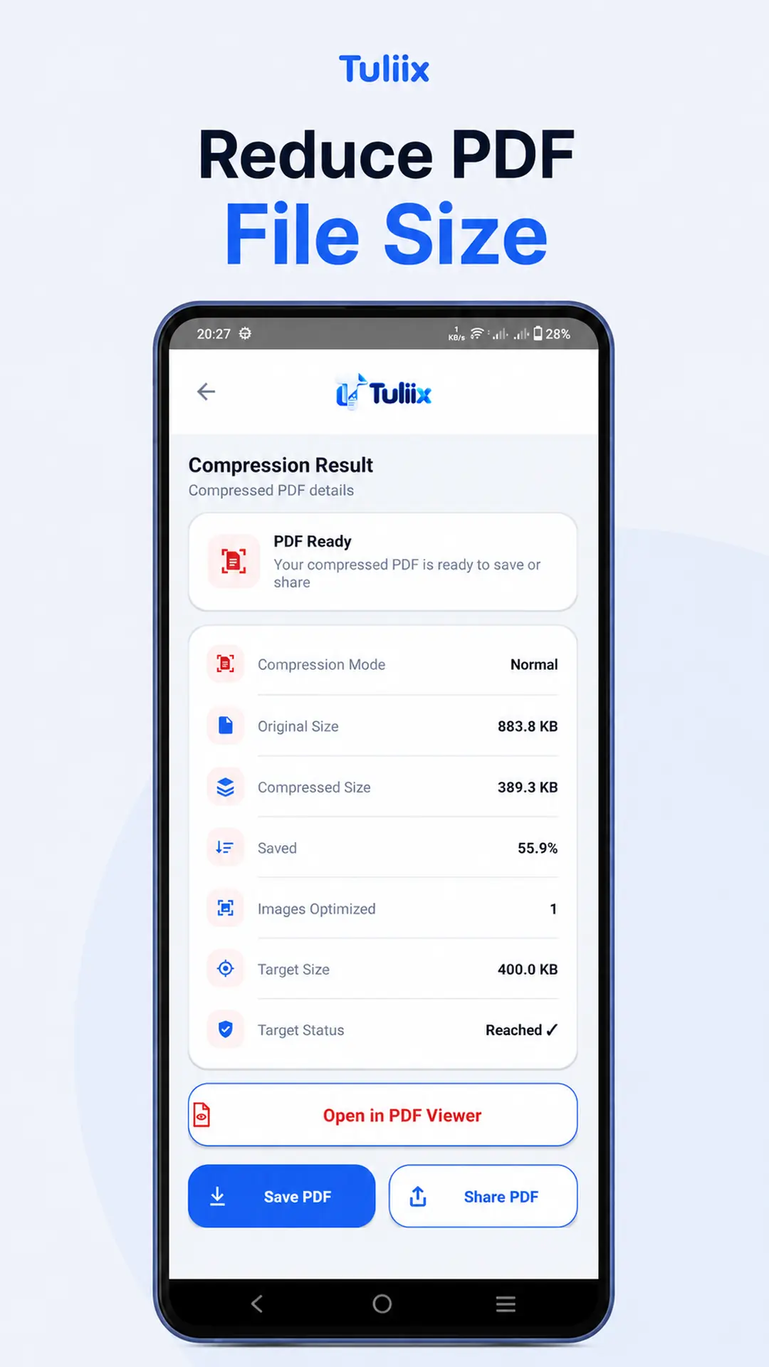 Tuliix PDF compression result