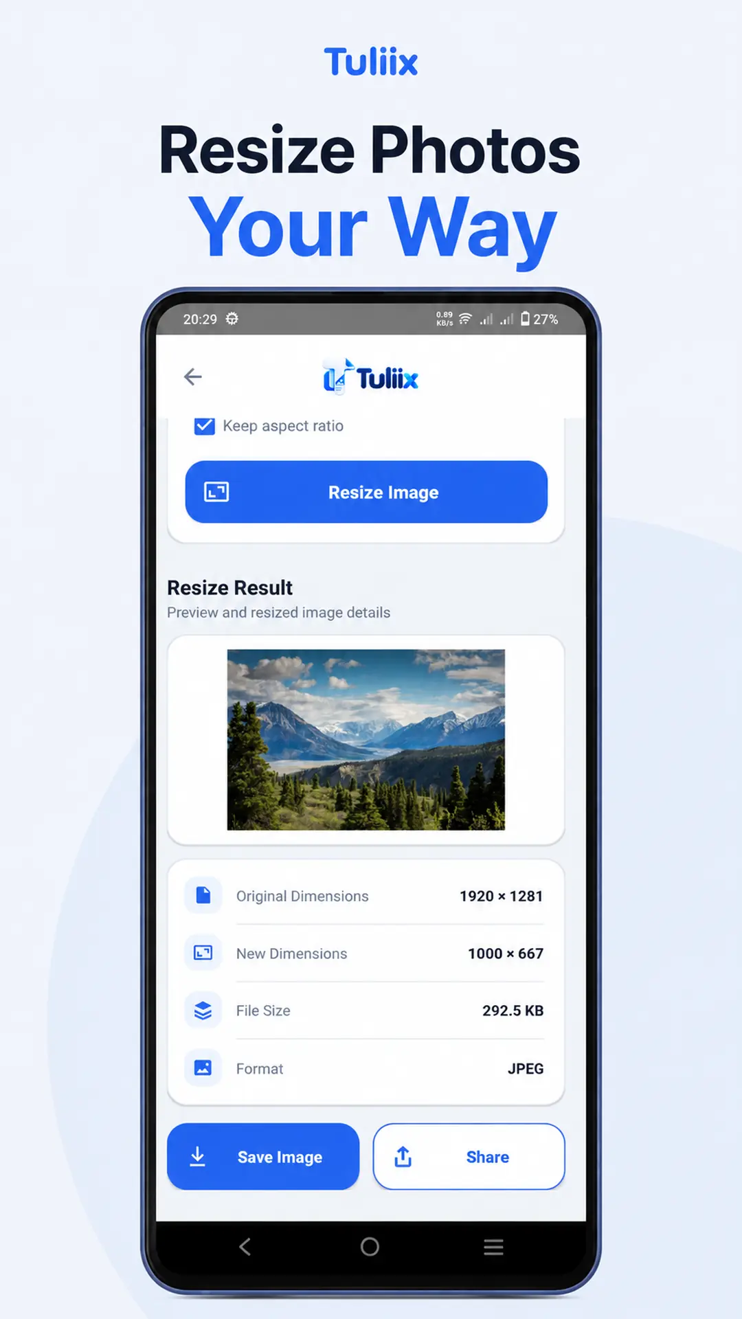 Tuliix image resize result
