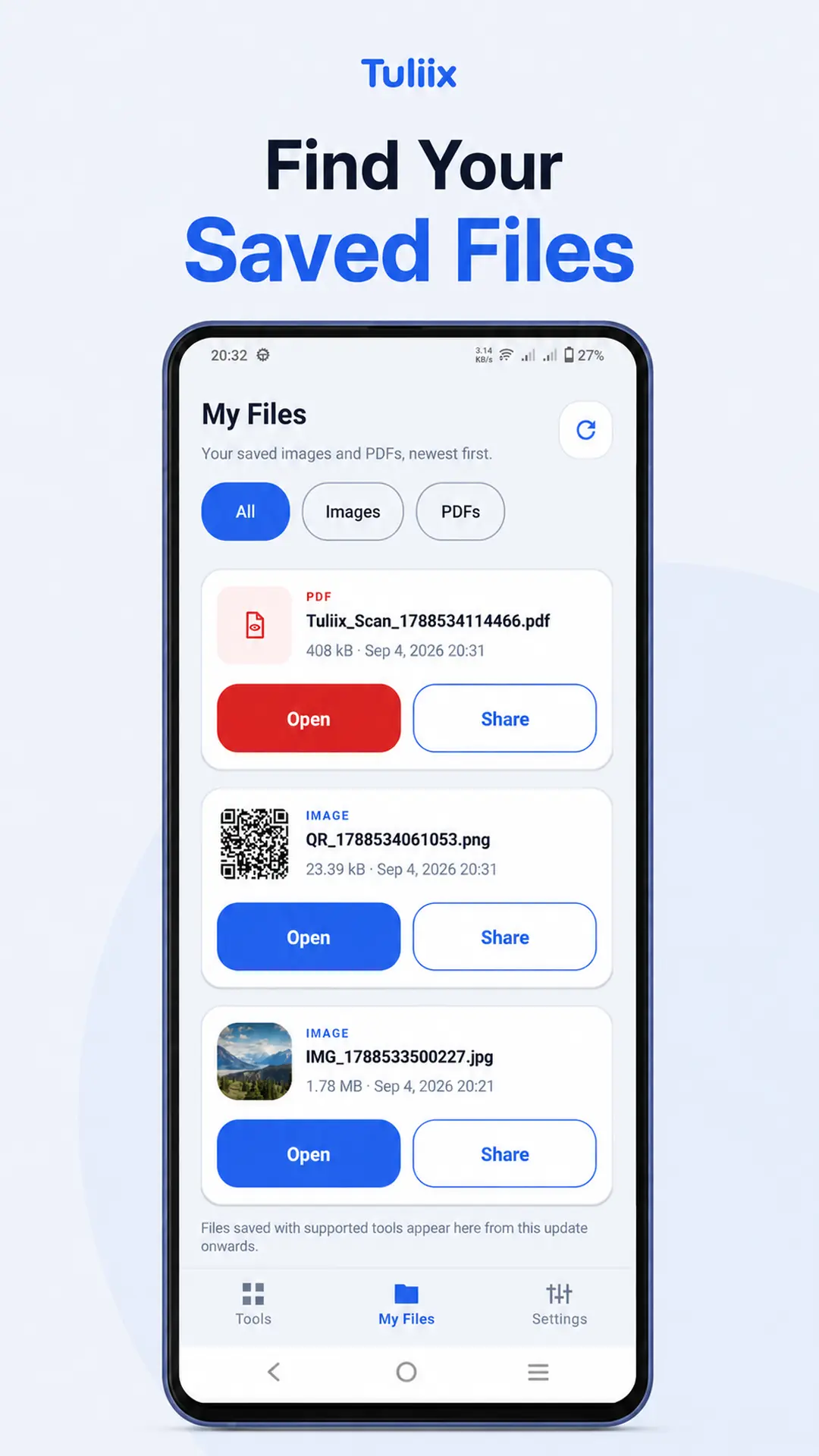 Tuliix My Files screen